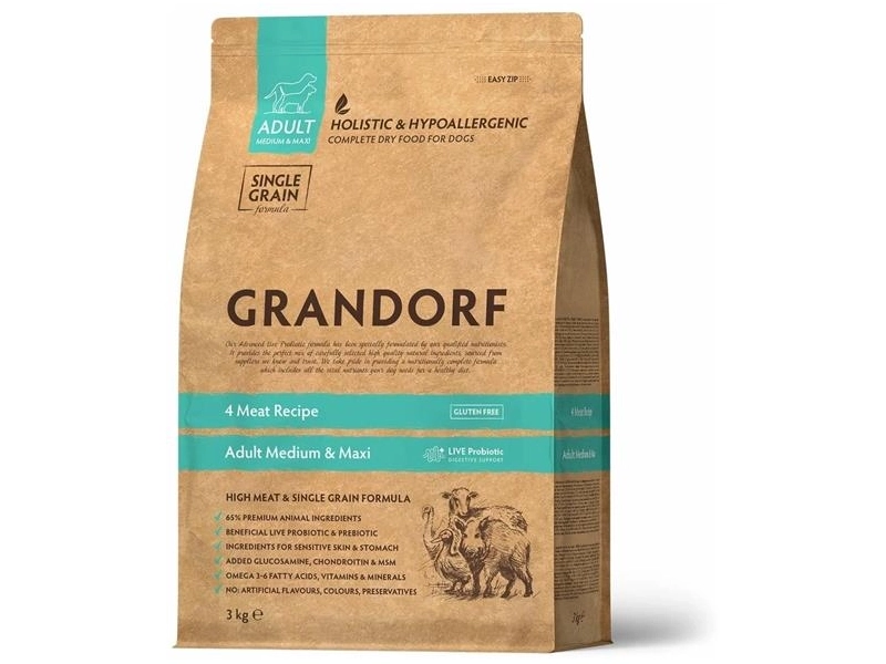 Сухой корм для собак Grandorf гипоаллергенный, 4 мяса, с пробиотиками 1 уп. х 1 шт. х 1 кг