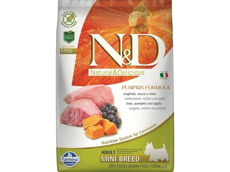 N&D Dog Pumpkin с кабаном,яблоком и тыквой беззерновой сухой корм для собак мелких пород 0,8кг