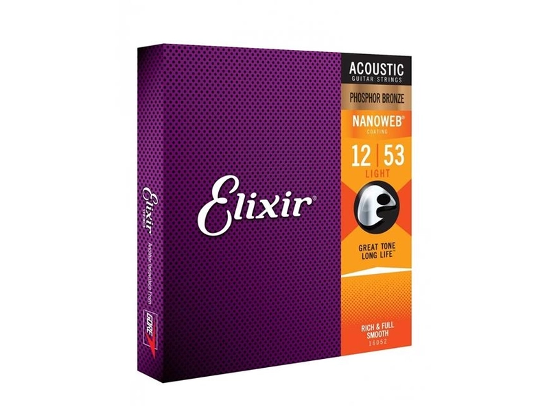 Струны для акустической гитары Elixir 16052 Nanoweb Light Phosphor Bronze 12-53