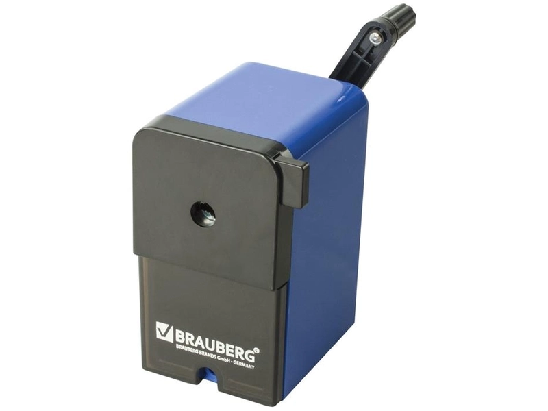 Точилка механическая для карандашей с контейнером для стружки, металлический механизм, чёрная/синяя, Brauberg \"RoboBlue\"