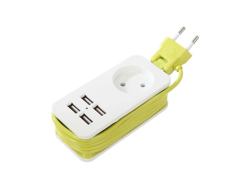 S-CT1-1.5U WHITE-GREEN Удлинитель серии Travel. шнур 1.5м.. 1 гнездо. 10A. б-з. 4USB2.1A. Белый с салатовым. UL-00003331