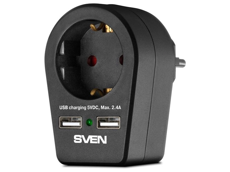 Фильтр SVEN SF-S1U (1 евро розетка, 2 USB) черный, блистер