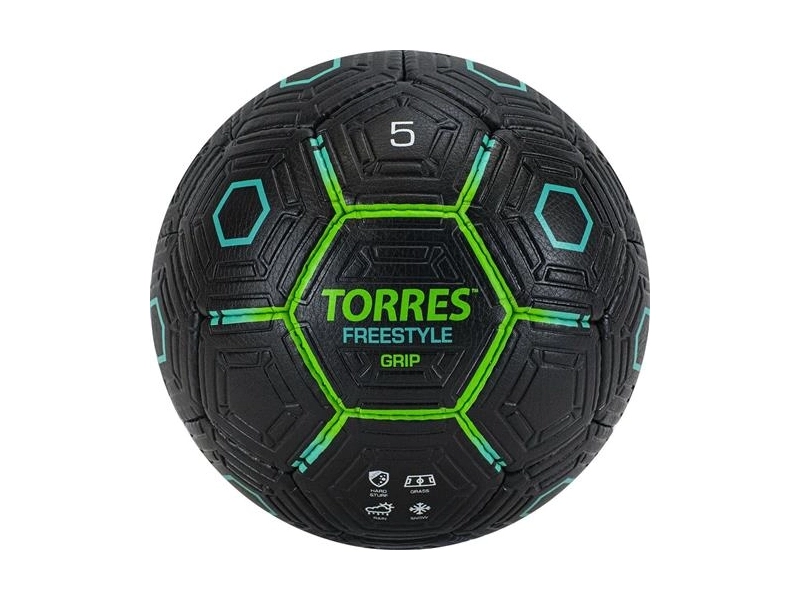 Мяч футб. \"TORRES Freestyle Grip\"" арт.F320765, р.5, 32 панели. PU, ручная сшивка, черно-зеленый"