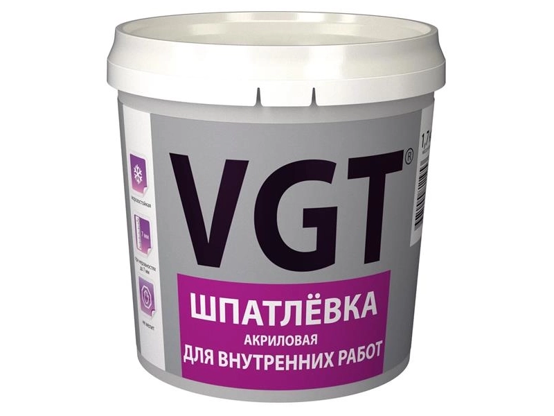 Шпатлевка VGT акриловая для внутренних работ, белый, 1.7 кг