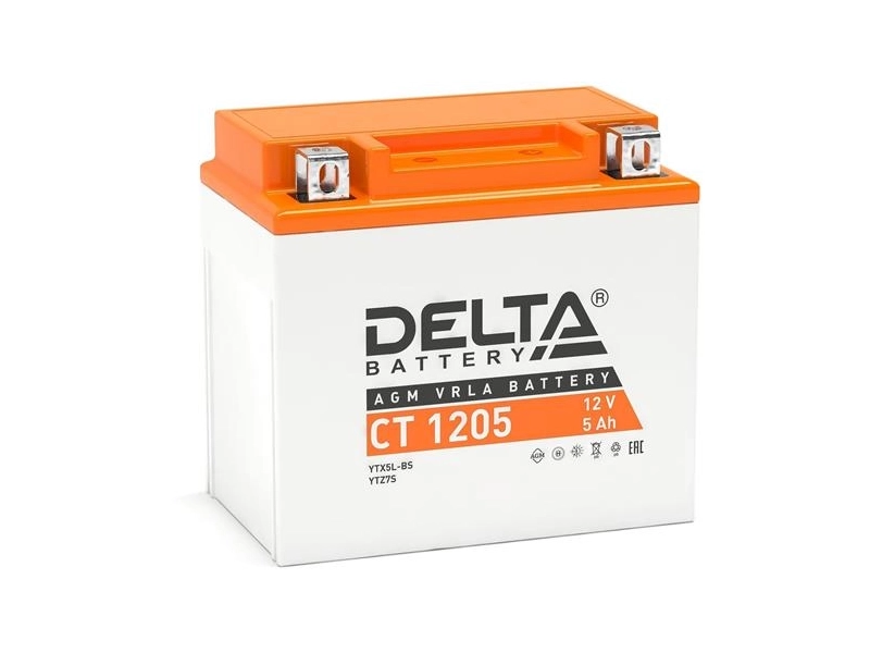 Аккумулятор AGM стартерный герметичный Delta CT 1205 (YT5L-BS) (114х70х106)