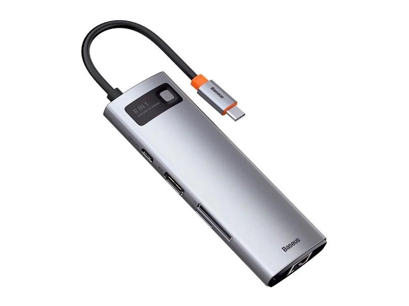 USB-концентратор Хаб Hub Baseus Metal Gleam Series 8 в 1 (Space Grey) Type-C(PD), 4k HDMI, SD, MicroSD, RJ45, 3xUSB 3.0 (CAHUB-CV0G)