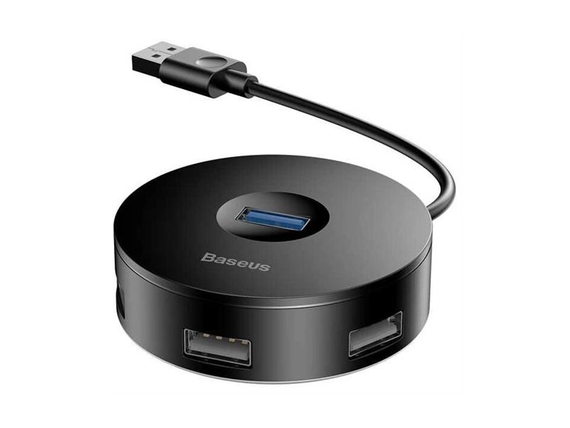 USB-концентратор Baseus round box USB HUB (CAHUB-F), разъемов: 4, черный