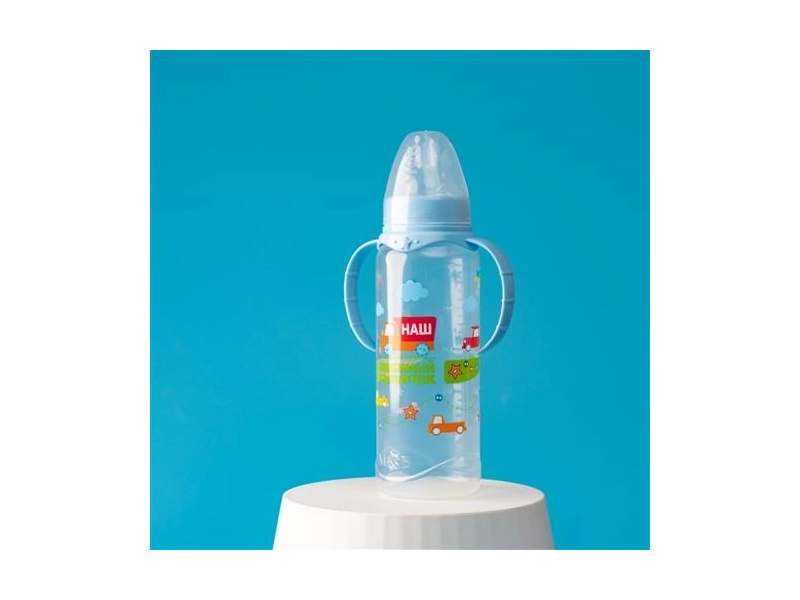 Бутылочка для кормления Mum&Baby \"Сыночек\" классическая, с ручками, 250 мл., для детей и малышей от 0 месяцев , цвет голубой