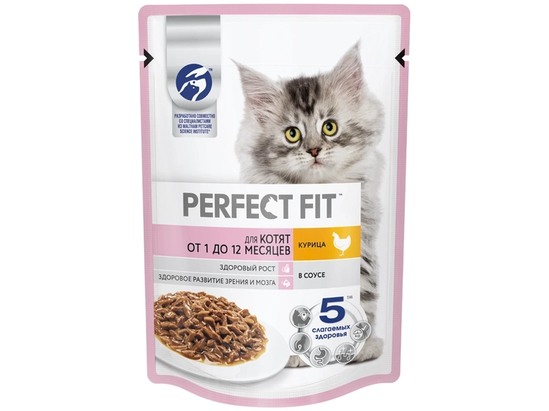 Влажный корм PERFECT FIT™ для котят от 1 до 12 месяцев, с курицей в соусе, 75г*28шт