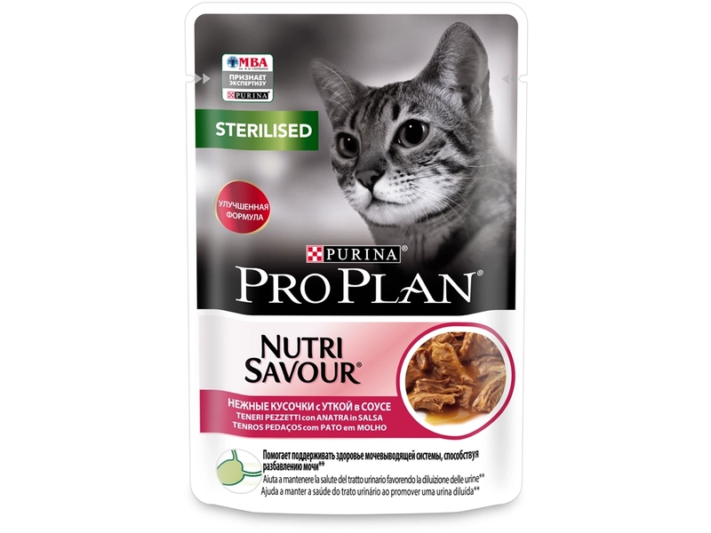 Влажный корм для стерилизованных кошек и кастрированных котов Pro Plan Nutri savour, с уткой 85 г (кусочки в соусе)