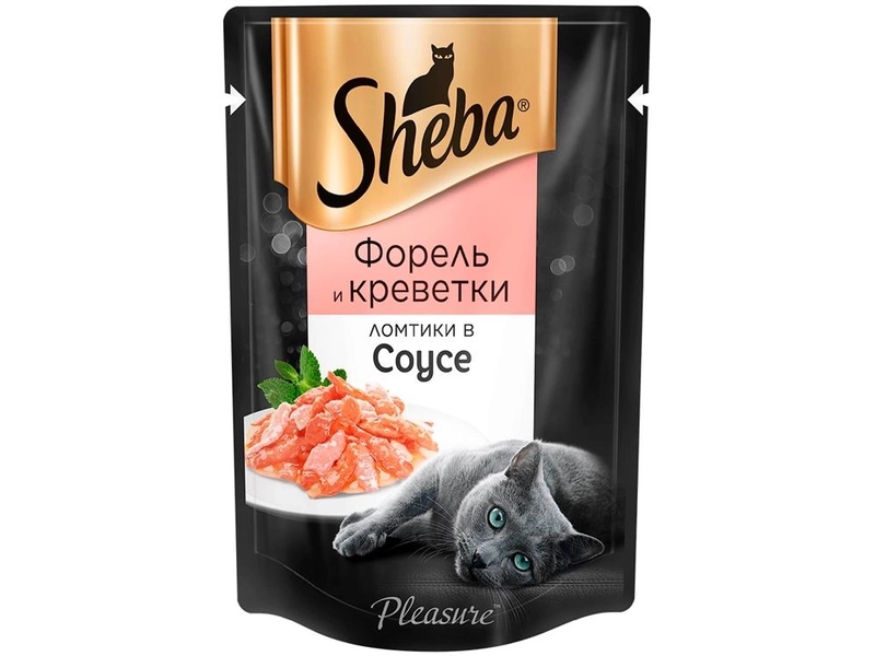 Влажный корм для кошек Sheba® Ломтики в соусе с форелью и креветками, 28 шт по 75г
