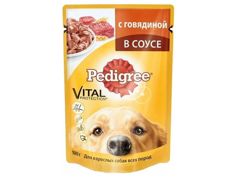 Влажный корм Pedigree для взрослых собак всех пород, с говядиной в соусе, 85г х 28шт
