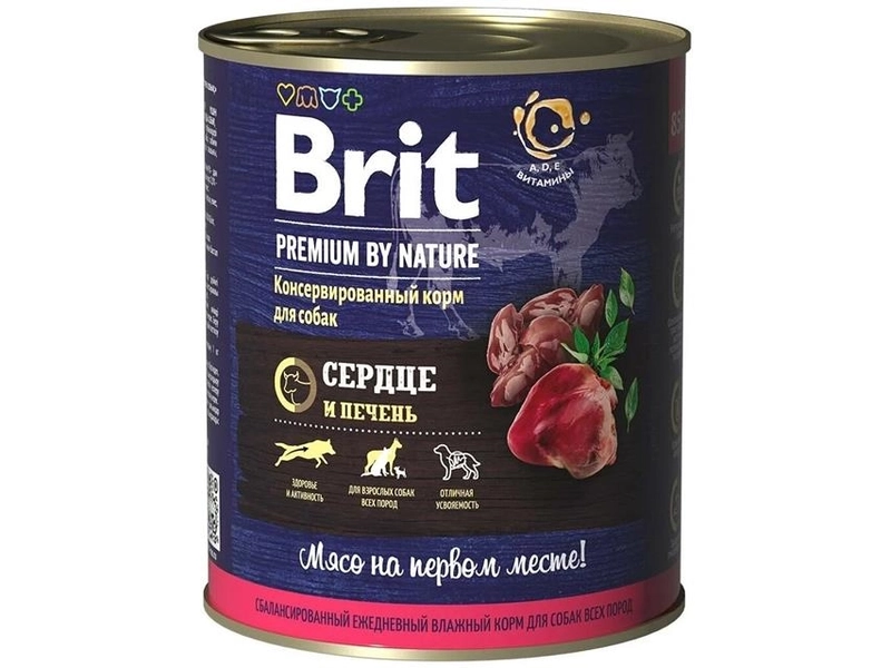 Влажный корм для собак Brit Premium by Nature, сердце, печень 1 уп. х 6 шт. х 850 г