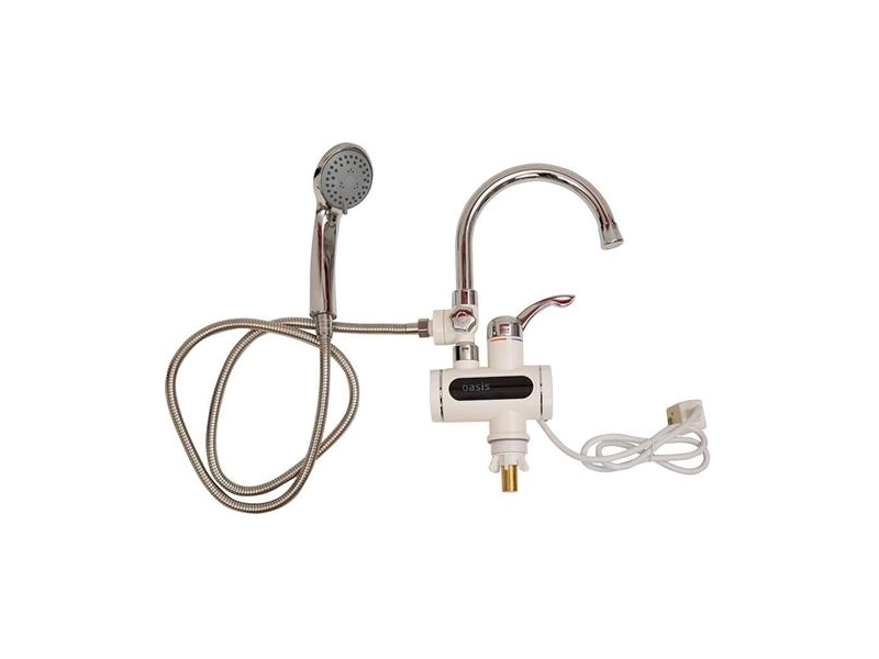 Проточный электрический водонагреватель Oasis EP-3, душ+кран, белый/серебристый