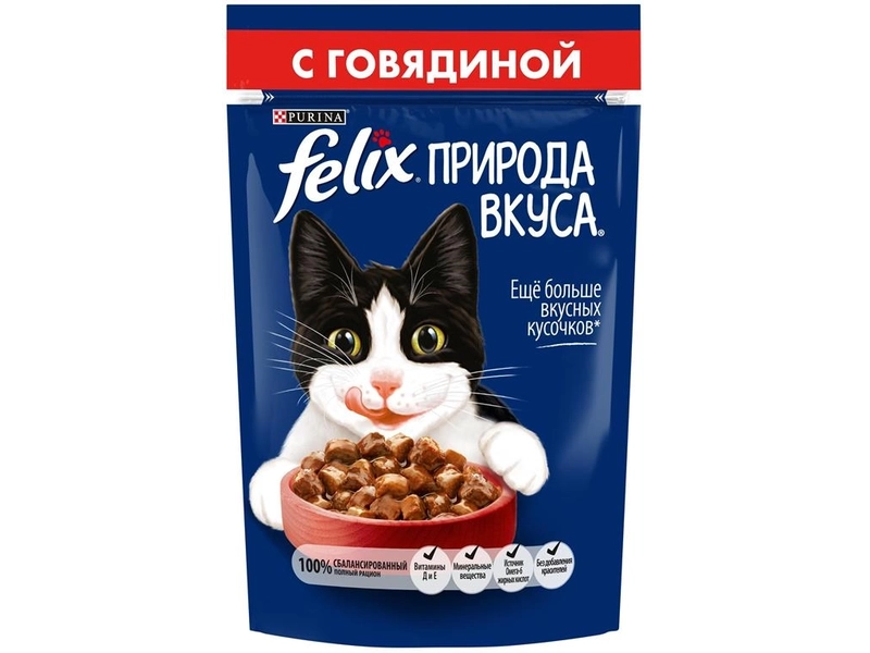 Влажный корм Felix Природа вкуса для взрослых кошек, с говядиной в соусе 75 г х 26