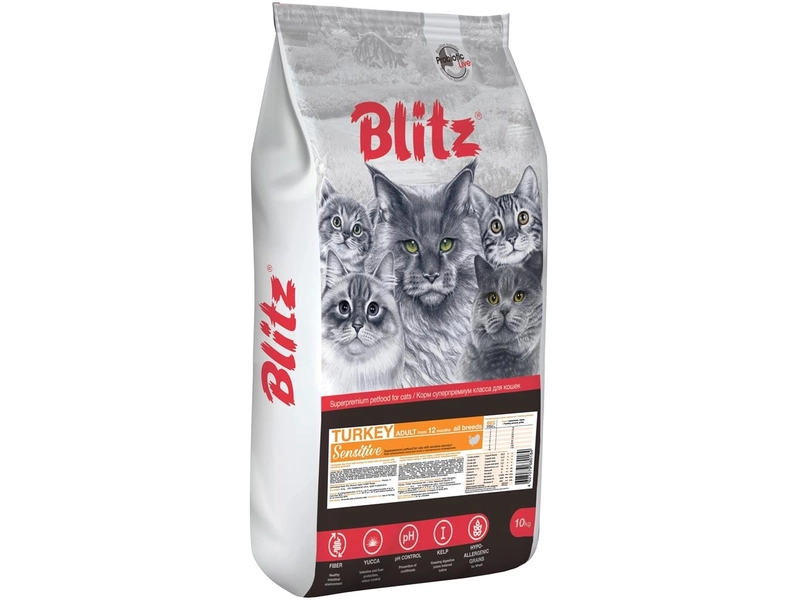 Корм для кошек сухой с индейкой BLITZ ADULT CATS TURKEY, 0,4 кг