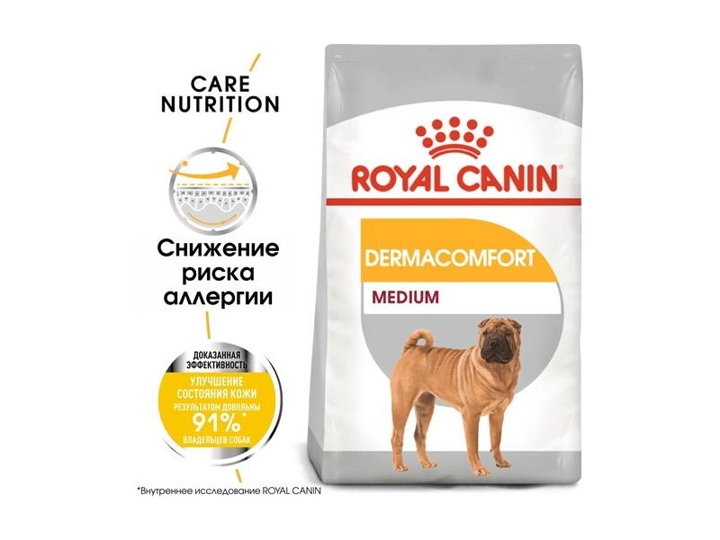 Сухой корм Royal Canin Medium Dermacomfort (Медиум Дермакомфорт) для собак средних размеров, при раздражениях и зуде кожи от 1 г. до 10 лет, 3 кг