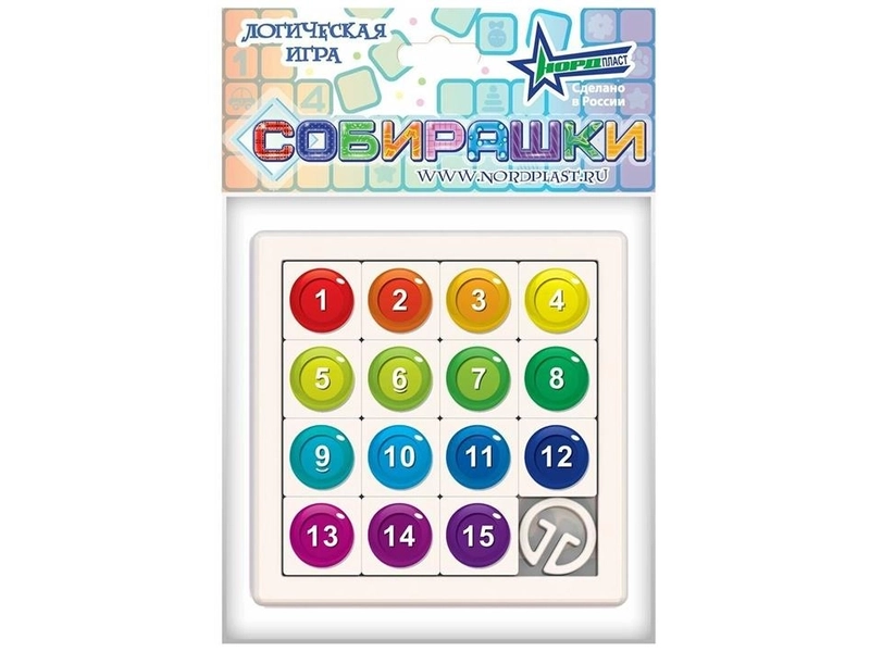 Игра логическая Пятнашки "Собирашки" 10х10х1 см Н-812