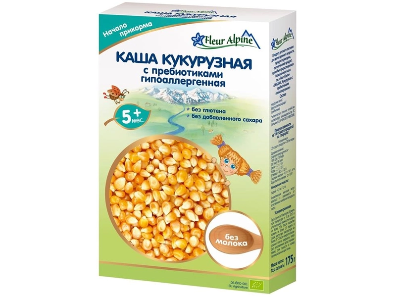 Каша Fleur Alpine ORGANIC безмолочная кукурузная с пребиотиками гипоалергенная (с 5 месяцев) 175 г