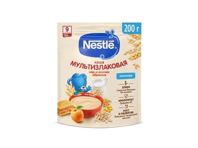 Каша молочная мультизлаковая с мёдом и кусочками абрикоса Nestlé с 9 мес 200г