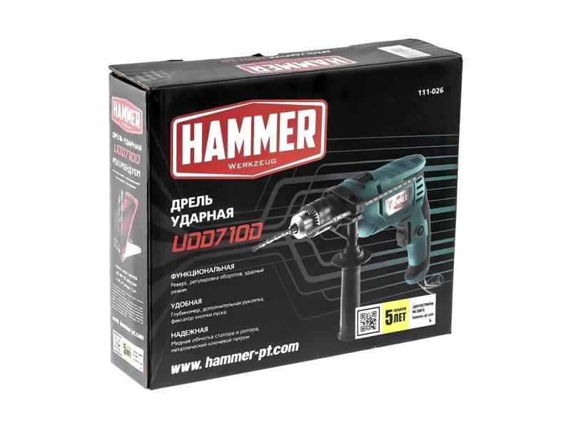 Ударная дрель Hammer UDD710D, 710 Вт зеленый