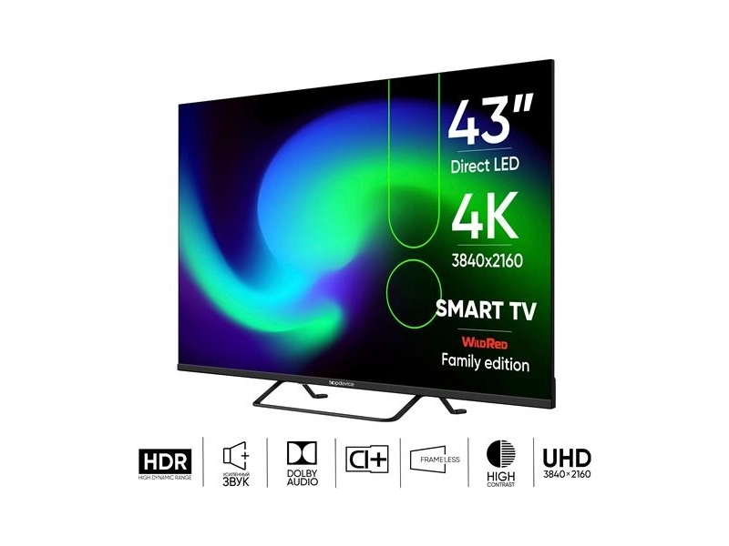 Телевизор Topdevice TDTV43BS05U, 43", 3840x2160, DVB-T2/C/S2, HDMI 3, USB 2, Smart TV,черный 9646121