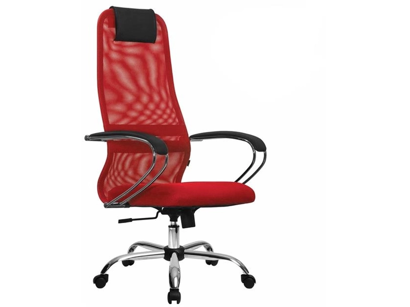 Кресло руководителя компьютерное рабочее офисное / для дома Метта Su-b-8 хром, ткань-сетка, сиденье мягкое, красное