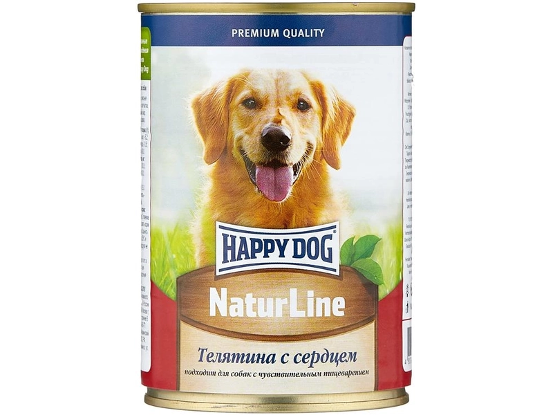 HAPPY DOG 410гр Корм для собак Телятина с сердцем Natur Line