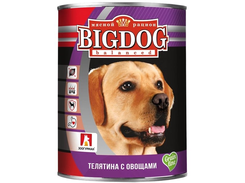 Влажный корм для собак Зоогурман "BIG DOG" Телятина с овощами ж/б 850гр х 9шт.