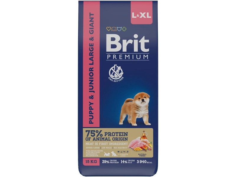 Сухой корм для щенков и молодых собак Brit Premium, курица 1 уп. х 3 кг (для крупных пород)