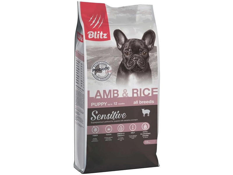 Корм для собак сухой с ягненком и рисом BLITZ PUPPY Lamb&Rice для щенков c чувствительным пищеварением, 0,5кг