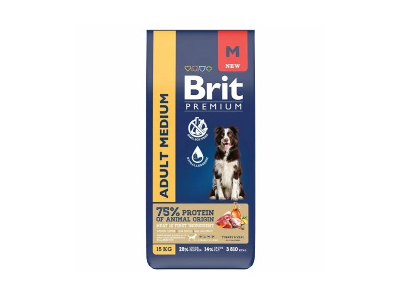Корм сухой Brit Premium Dog Adult Medium для взрослых собак средних пород 10–25 кг, с индейкой и телятиной 15 кг