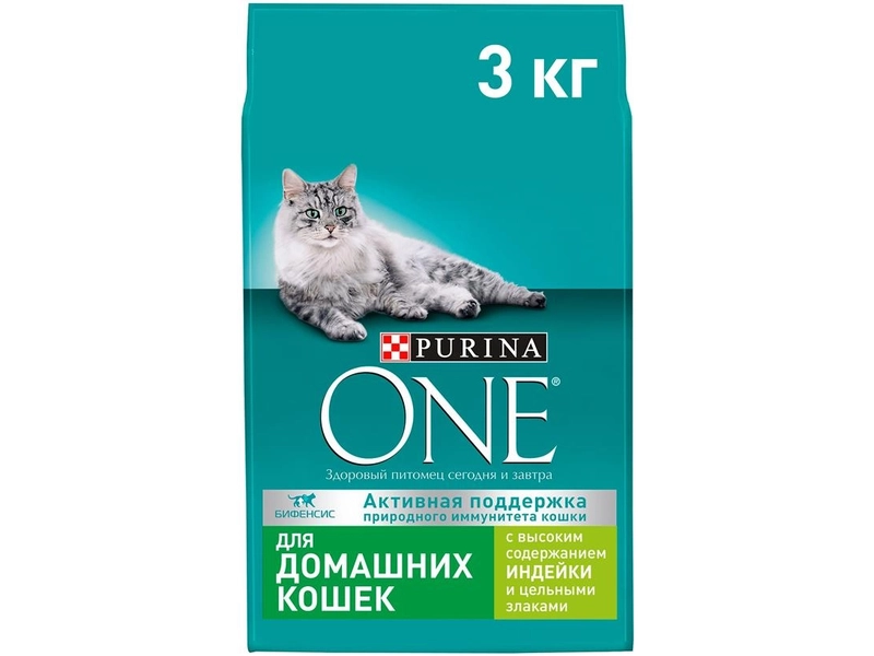 Сухой корм Purina ONE для домашних кошек с индейкой и цельными злаками, Пакет, 750 г,Для взрослых кошек