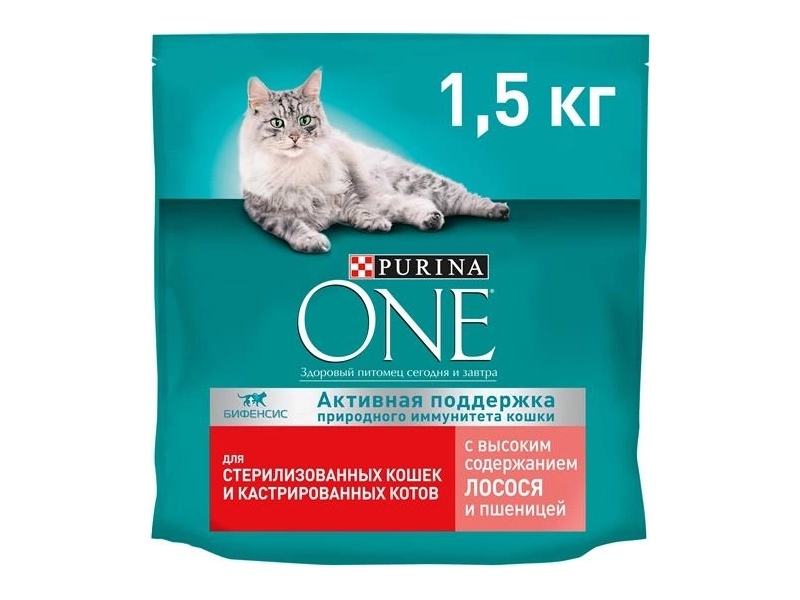 Сухой корм Purina ONE для стерилизованных кошек и котов с лососем и пшеницей, Пакет, 750 г,Для взрослых кошек