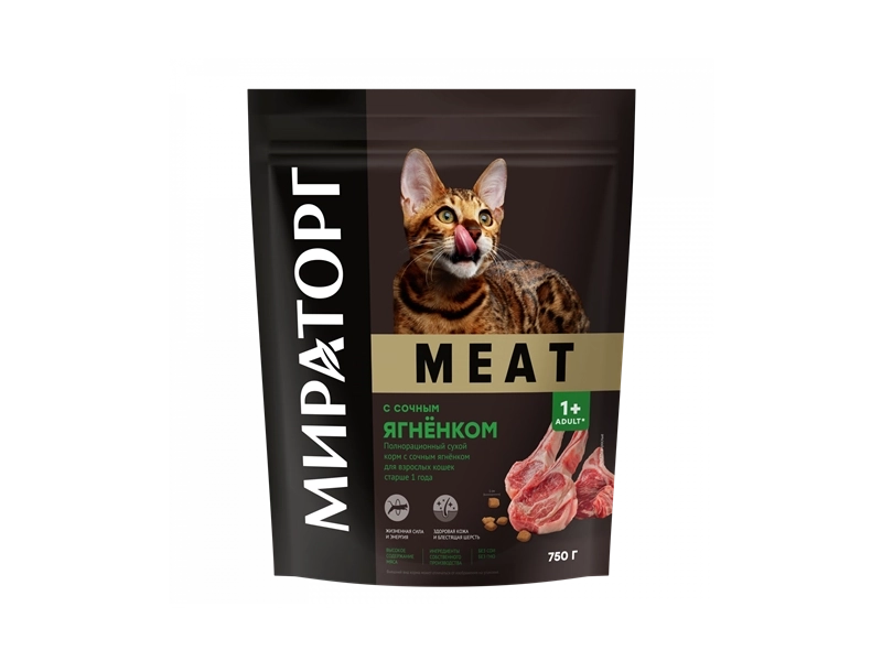 Полнорационный сухой корм MEAT с сочным ягнёнком для взрослых кошек старше 1 года 1,5 кг