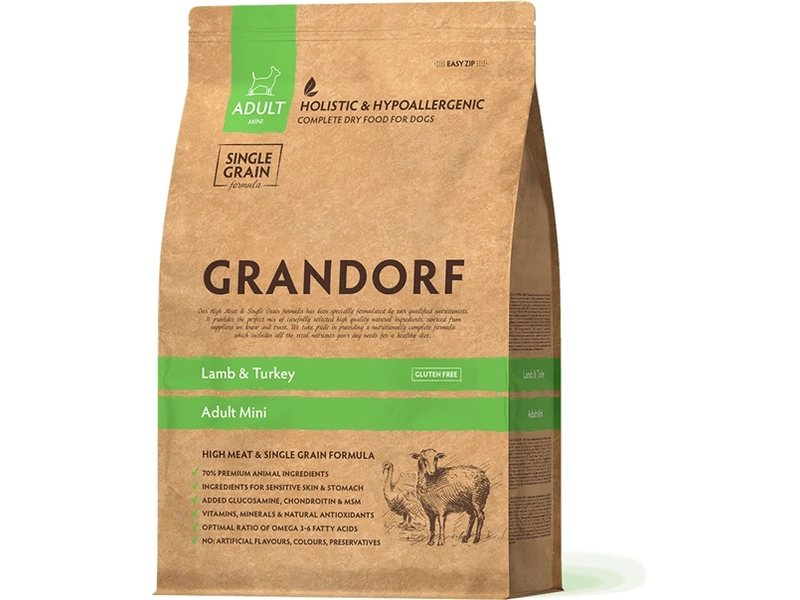 GRANDORF SINGLE GRAIN DOG ADULT MINI LAMB & TURKEY низкозерновой для взрослых собак маленьких пород с ягненком и индейкой (1 кг)