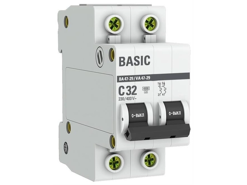 Автоматический выключатель 2P 16А (C) 4,5кА ВА 47-29, EKF Basic