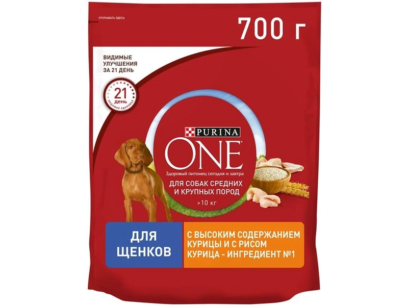 Сухой корм Purina ONE для щенков средних и крупных пород, с высоким содержанием курицы и с рисом, Пакет, 1,8 кг