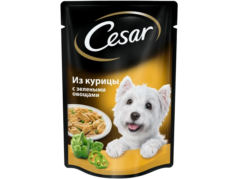 Влажный корм Cesar для взрослых собак, с курицей и зелеными овощами в соусе, 85г х 28шт