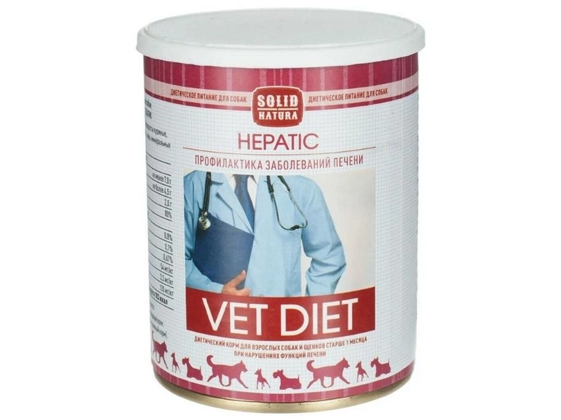 Влажный диетический корм для собак при нарушениях функции печени, Solid Natura VET Hepatic, 340 г