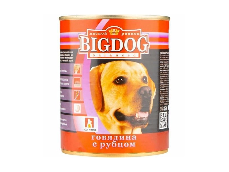 Консервы для собак BIGDOG Говядина с рубцом 850 г