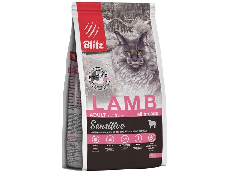 Сухой корм для кошек BLITZ ADULT CATS LAMB для взрослых кошек с Ягненком/0,4кг