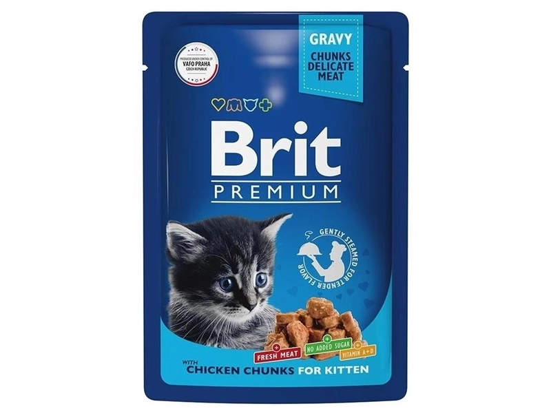 Влажный корм для котят Brit Premium, беззерновой, с цыпленком 14 шт. х 85 г (кусочки в соусе)