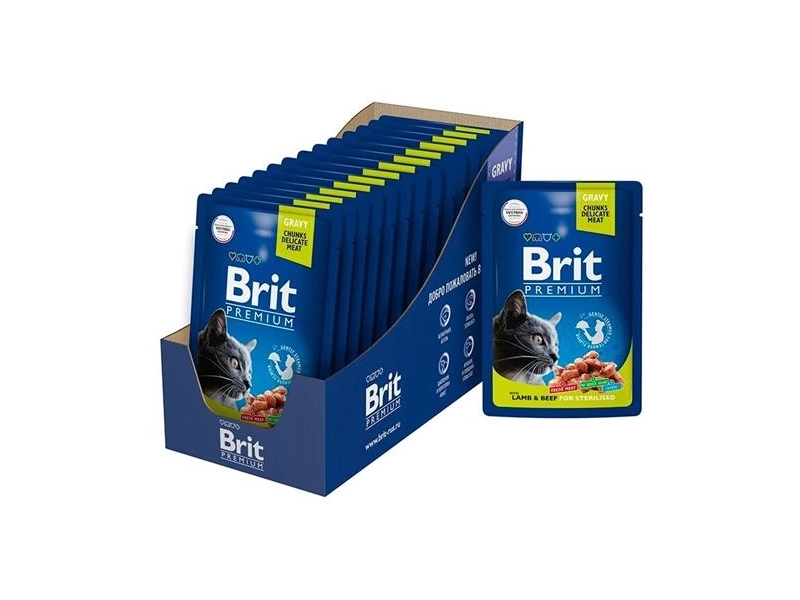 BRIT PREMIUM CAT LAMB & BEEF FOR STERILISED для взрослых кастрированных котов и стерилизованных кошек с ягненком и говядиной в соусе (85 гр х 14 шт)