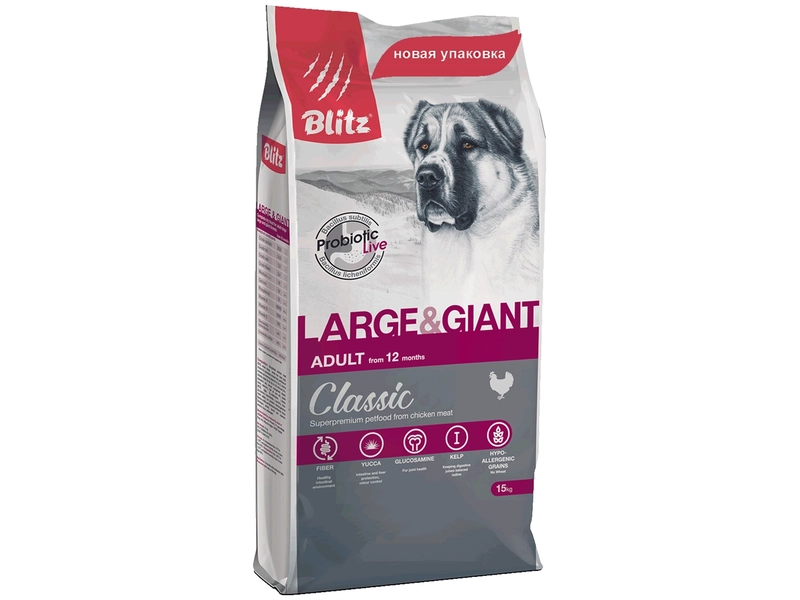 Blitz Classic Adult Large & Giant Breed сухой корм для взрослых собак крупных пород, с курицей - 2 кг