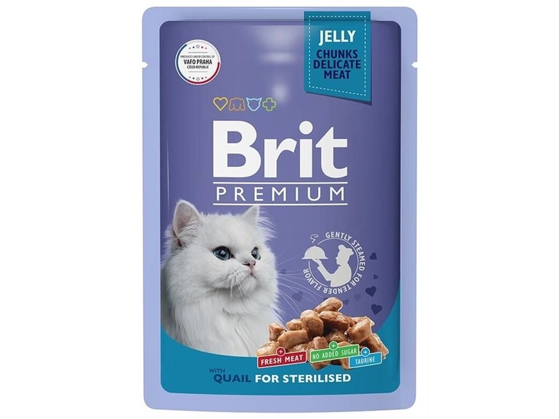 Влажный корм для стерилизованных кошек Brit Premium с перепелкой 14 шт. х 85 г (кусочки в желе)