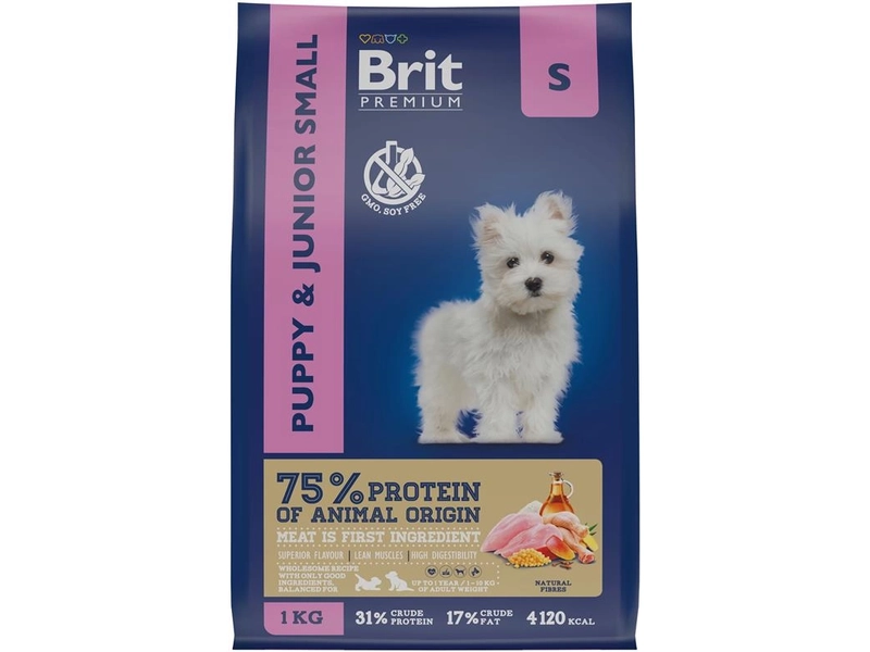 BRIT PREMIUM, Сухой корм с курицей для щенков "Dog Puppy and Junior Small", 1кг