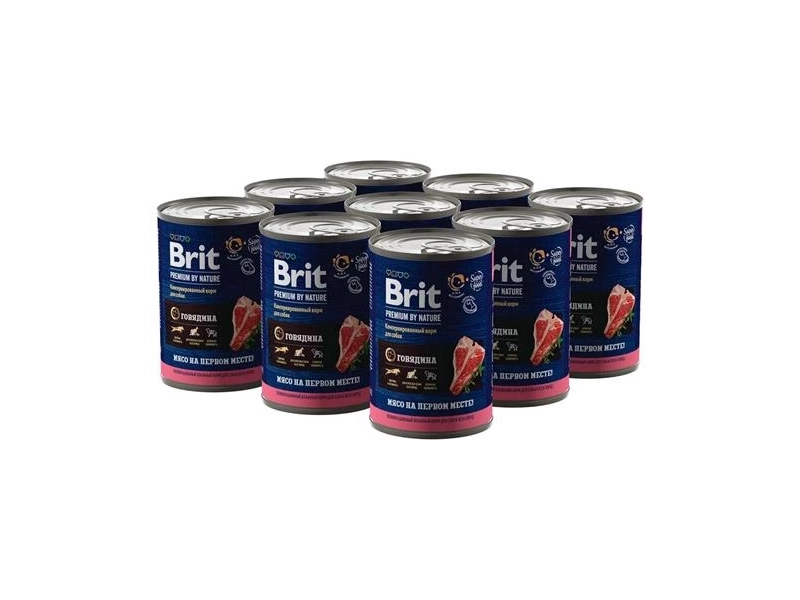 Корм для собак Brit Premium by Nature для взрослых собак всех пород, с говядиной 9шт.*410г