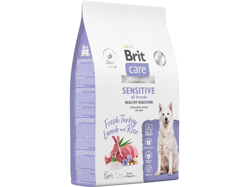 Сухой корм для собак всех пород Brit Care Dog Adult Sensitive Healthy Digestion, чувствительное пищеварение, с индейкой и ягненком 1,5 кг