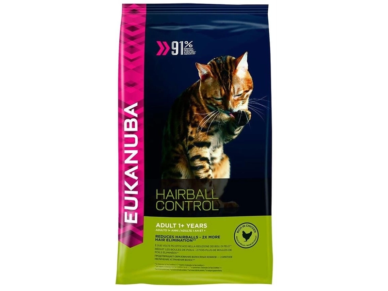 Корм для кошек Eukanuba Hairball Control для снижения образования комочков шерсти и их выведения, 0,4 кг